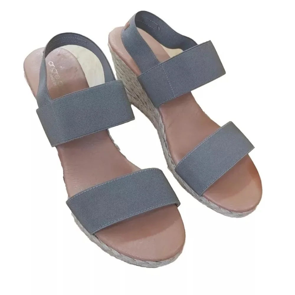 Andre Assous Allison Sandals Women Sz 41 Neutral Espadrille Strappy Wedge Sage